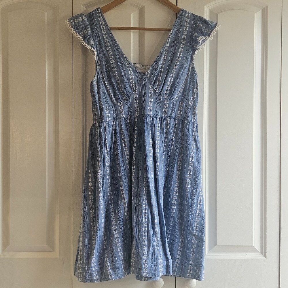 Blue Floral-Stripe Cotton Mini Dress - Boutique